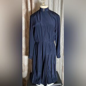 Vintage TALBOTS Petites Silk Dress – Navy, Size 8 – Made in Hong Kong